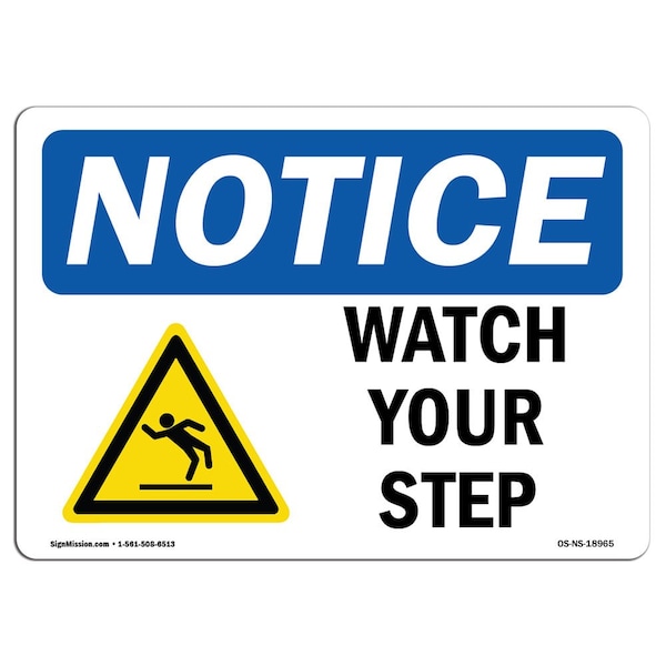 OSHA, Watch Your Step, 5in X 3.5in, 10PK, 3.5" W, 5" L, Landscape, PK10, OS-NS-D-35-L-18965-10PK